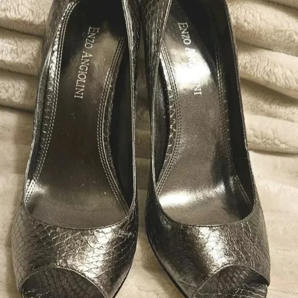 Enzo Angiolini Silver Peep Toe Heels - Picture 2 of 9